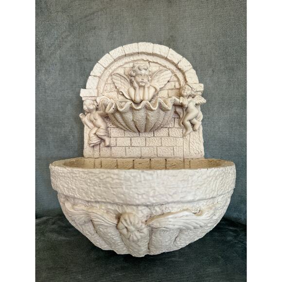 Wall mounted fountain cherubs seashell Renaissance Baby Angel decor 10x8”